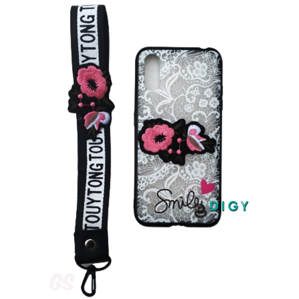 Case SAMSUNG A01 Bordir Motif bunga Plus Gantungan Case  Case Bordir Hardcase  Flower Unicorn