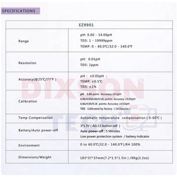 EZ-9901 pH - TDS - Temp Meter 3in1 Water Quality Tester EZ9901