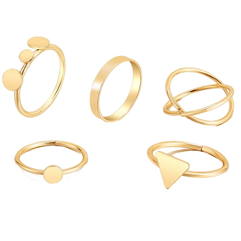 Fancyqube 5pcs / Set Cincin Bentuk Bulat Segitiga Geometris Gaya Eropa Untuk Wanita
