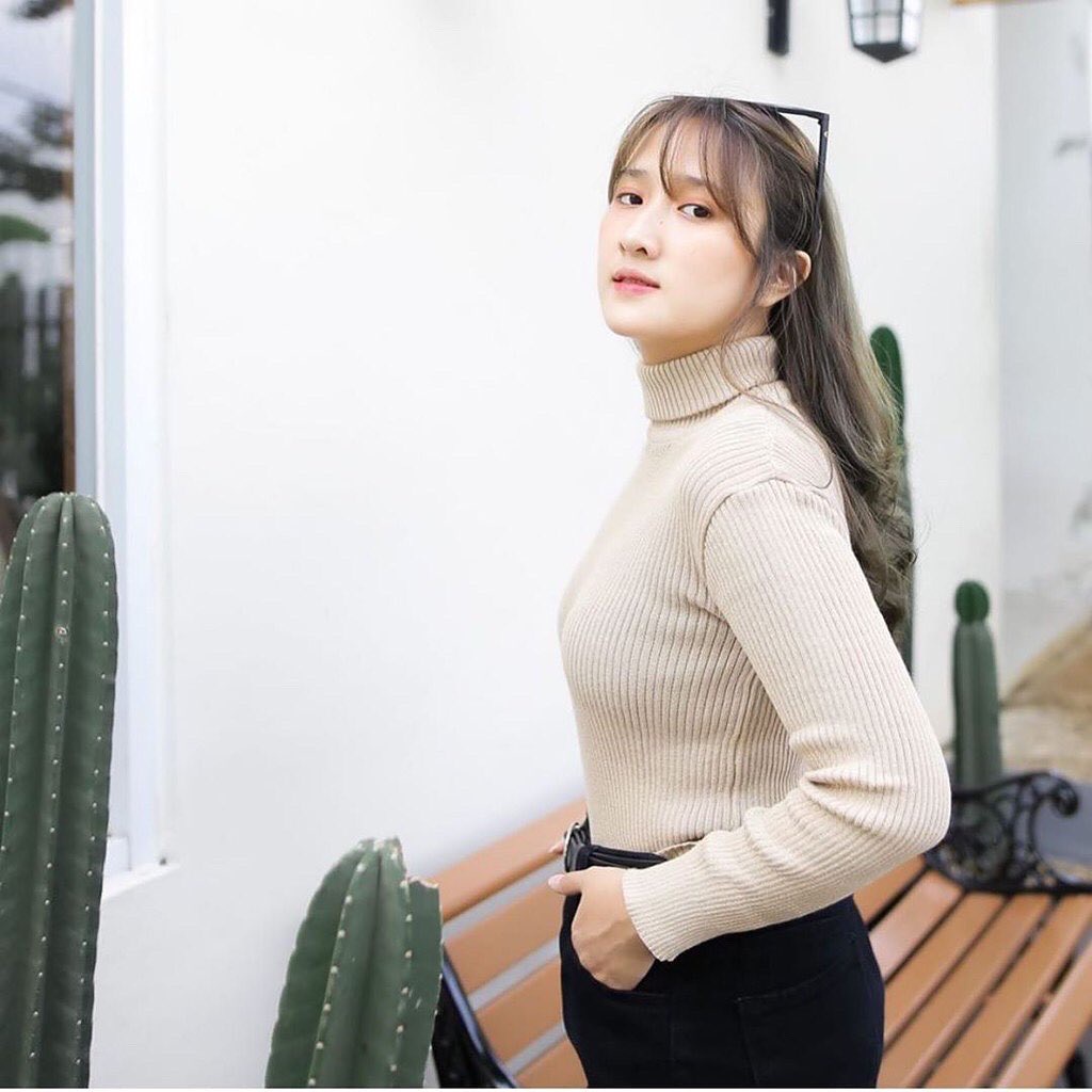 Pretty turtleneck sweater / atasan rajut wanita / atasan rajut / baju rajut/ turtleneck/korean style / Turtleneck Tangan Panjang Rajut wanita Pretty