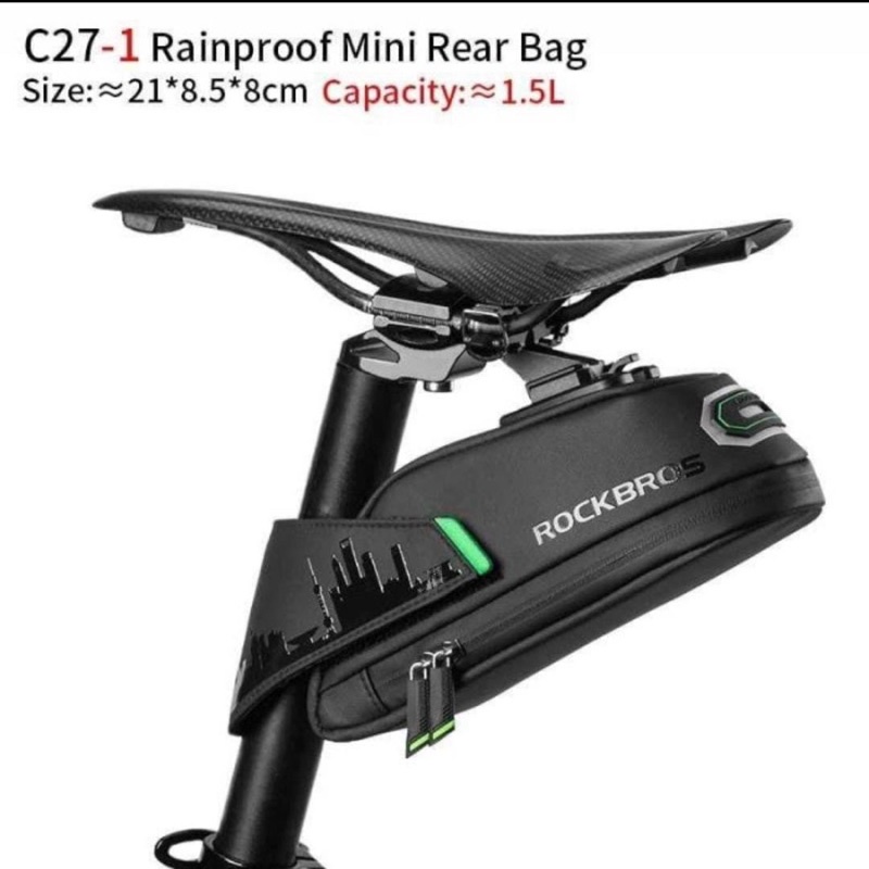 Tas Sadel Sepeda Rockbros C27-1 Logo reflektif. menyala jika terkena sorot lampu