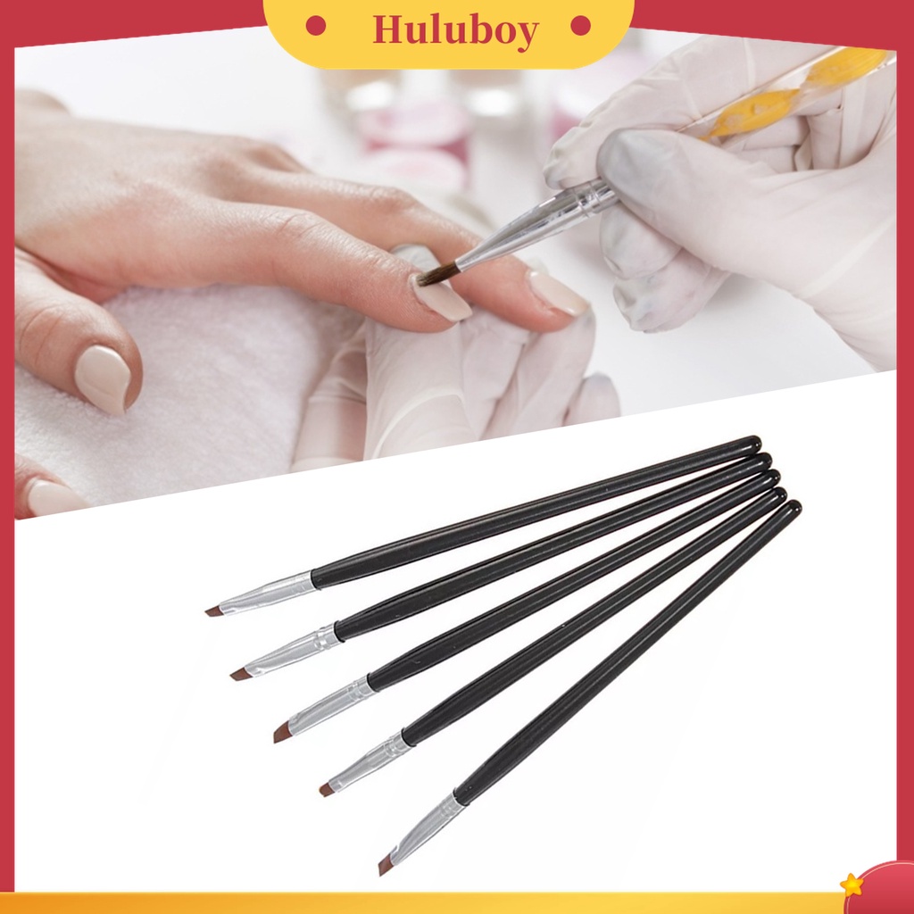 Huluboy Huluboy♡ 5pcs / Set Brush Nail Art Profesional Gagang Kayu Metal Anti Pudar Untuk Wanita