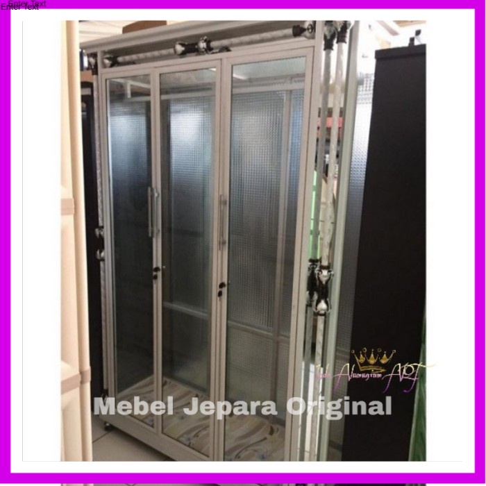 Lemari Pakaian / Baju Pintu 3 Kaca Bahan Alumunium Anti Karat