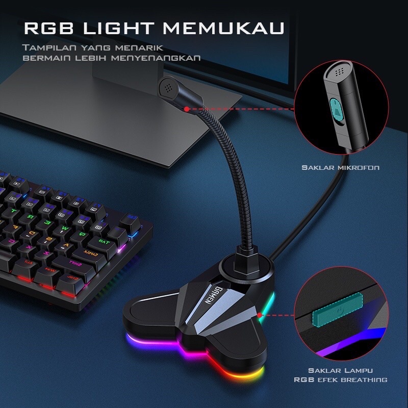 GAMEN GMH200 Gaming Microphone RGB Lightning Plug and Play Decoding Chip For Live Streaming / E-Sport / Meeting Original - Garansi 1 Tahun