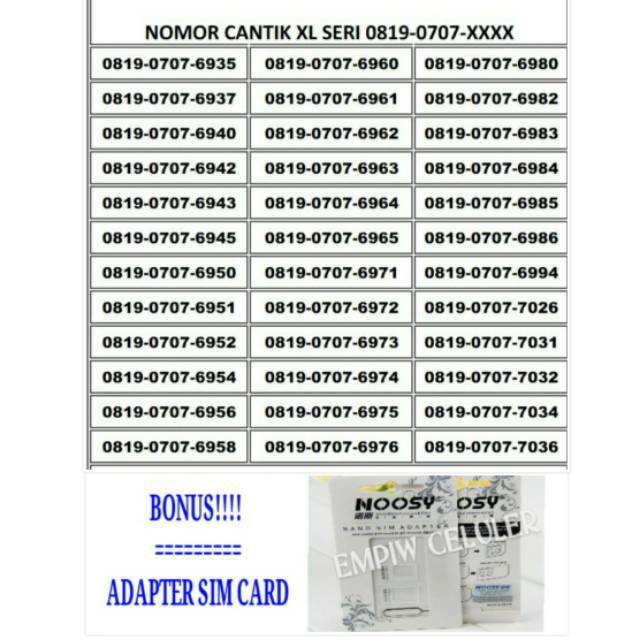 (BELI 1 GRATIS 1) NOMOR CANTIK XL REGULER PULSA 0K