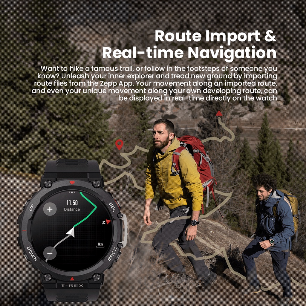 (New) Amazfit T-Rex 2 1.39’’ AMOLED Screen 5 Satellite Navigation, Military-grade Toughness Fitness Watch with Heart Rate, Sleep, 150+ Sports Modes