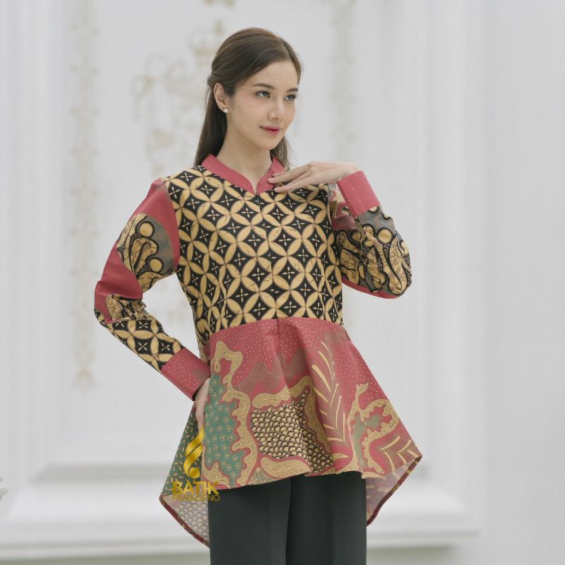 BLOUSE BATIK PRABUSENO MOTIF HASANAH PINK ATASAN BATIK WANITA BUSUI FRIENDLY BAJU BATIK BAHAN KATUN