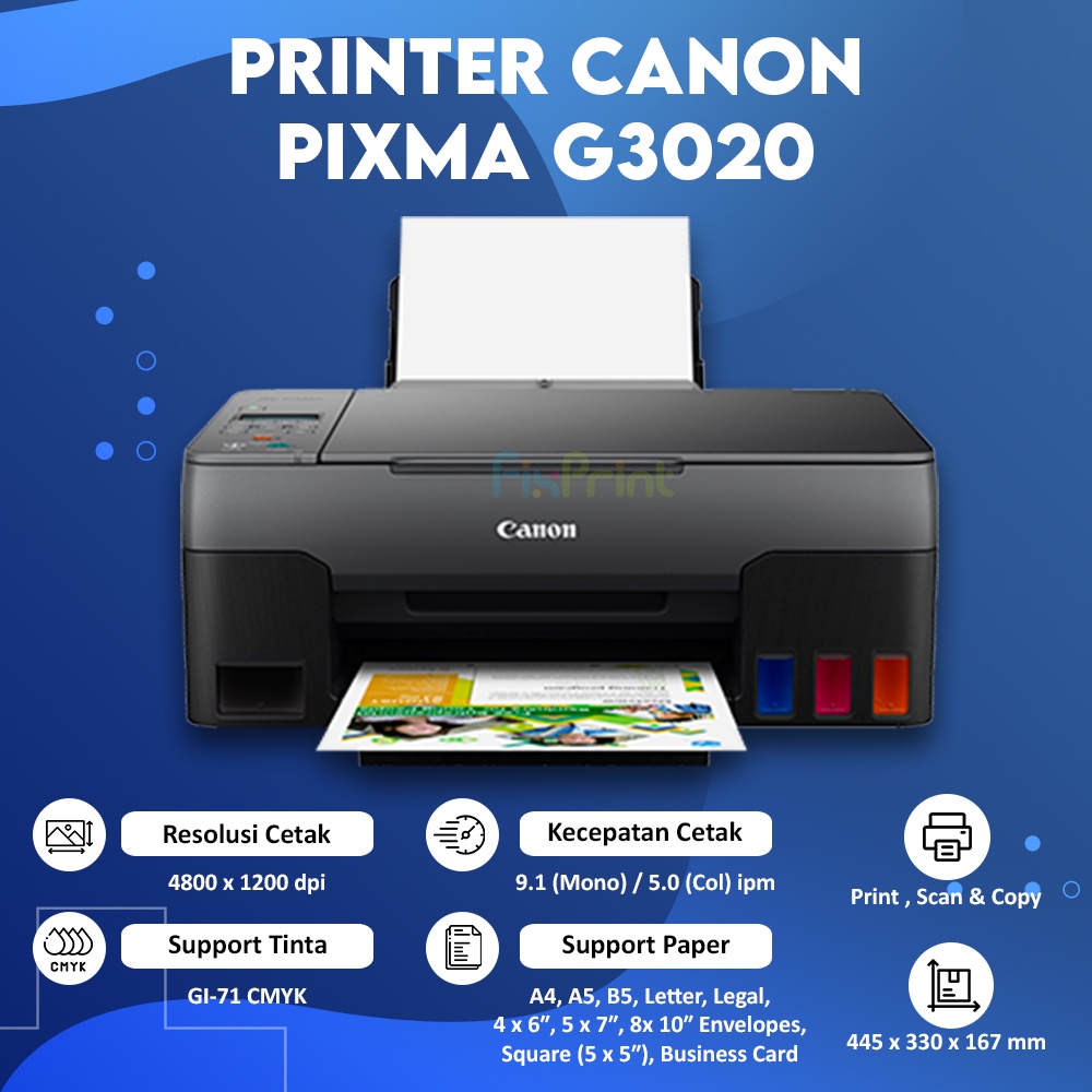 Printer Canon G3010 or G3020 Print Scan Copy Wifi Pixma New