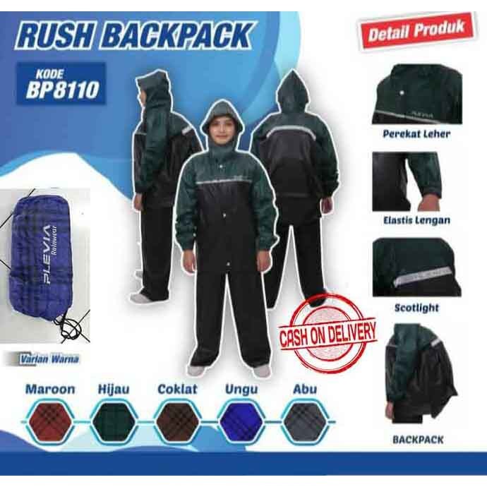 Jas Hujan Jaket Celana Plevia RUSH BACKPACK BP 8110 Raincoat Mantel Hujan Plevia Pria Wanita Dewasa