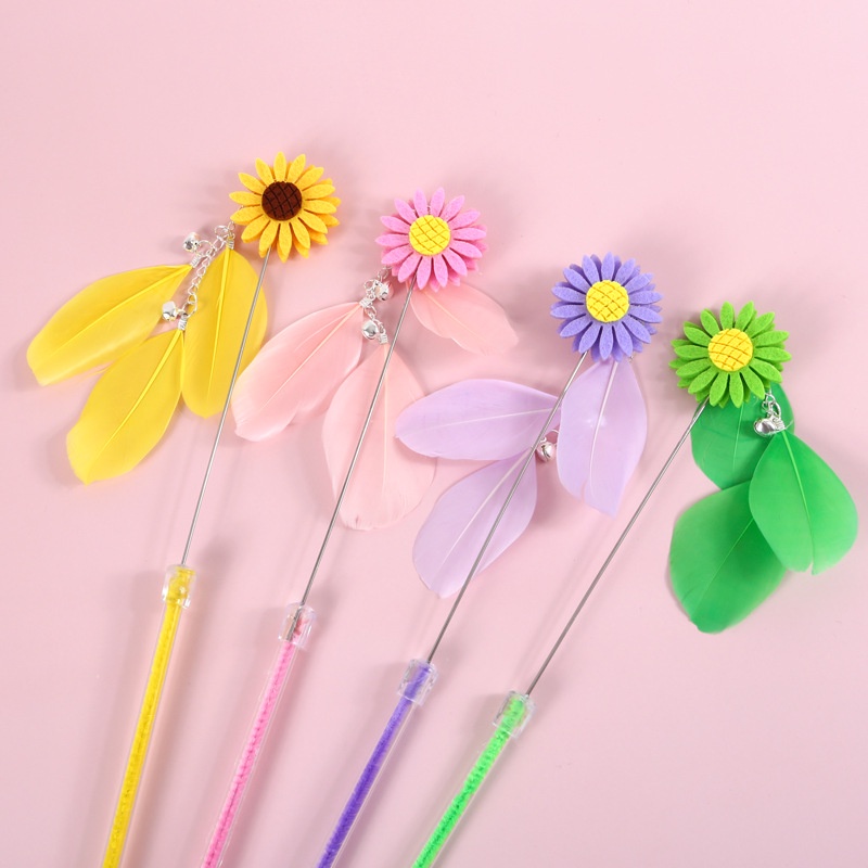 ★〓YUFeiPet〓★ Fairy Funny Cat Stick Bell Handmade Bowknot Cat Toy Small Daisy Feather Pet Interaction