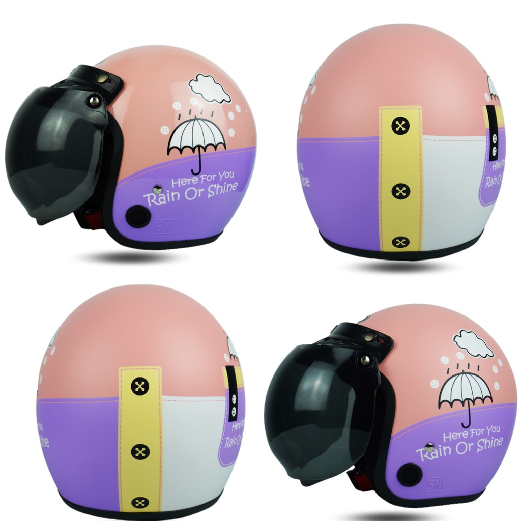 Helm Bogo Wanita Dewasa pastel Lilac kekinian Retro Motor Sni Kaca Cembung Hitam