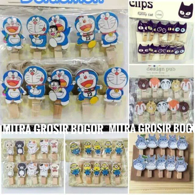 [READY SEMUA MOTIF] Wooden Clip + Tali Rami | Penjepit Foto Karakter | Jepit Kayu Lucu Photo Clip