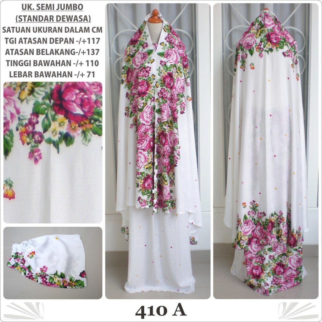 Mukena bali motif bunga mukena katun rayon dewasa 410A semi jumbo pink