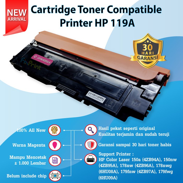 Cartridge Toner Compatible 119A Printer HP Color Laserjet 150a 150nw MFP 178nw 179nw 179fnw 179fwg