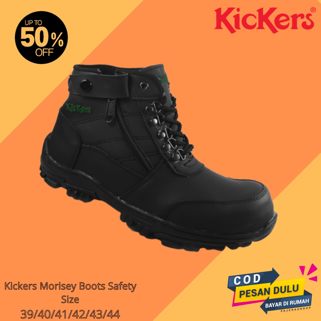 Sepatu Savety Boots Pria Kickers Morisey Hitam Ujung Besi Bots Sefty Kerja Lapangan Outdoor Hiking