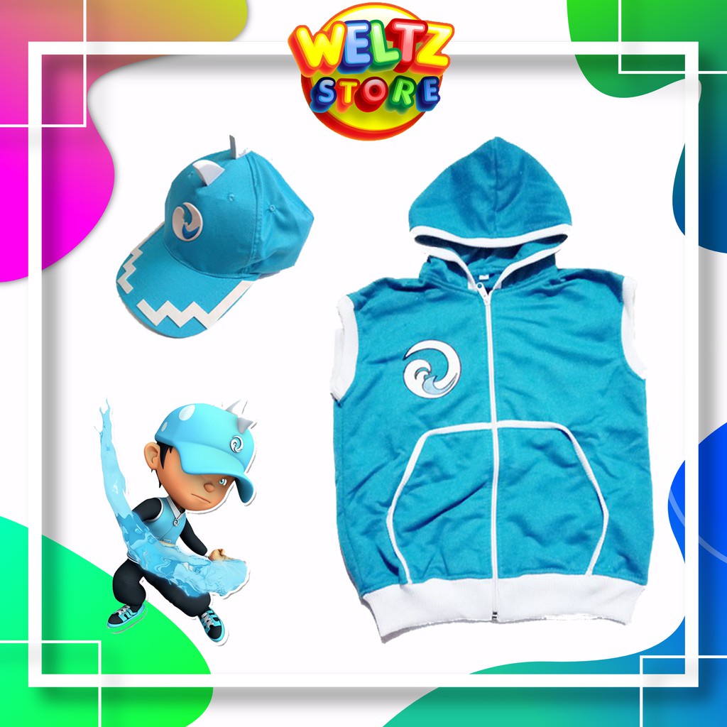 Jaket Hoodie Sweater Singlet Baju Boboiboy Anak Laki Laki Umur 6 - 12 Tahun Warna Biru