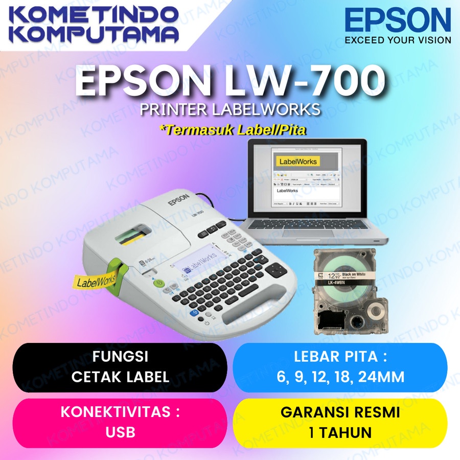 LabelWorks LW-700 Printer Epson PC-Connectable Label Printer / Yang Bisa Terkoneksi PC