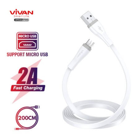 Kabel Data USB Micro SM200S (200CM) VIVAN Fast Charging 2A Flat Design Android Garansi 1 Tahu
