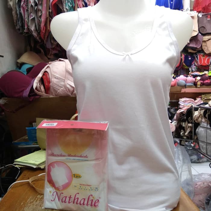 Tangtop Wanita Nathalie NTA 0027 Tanktop Putih Berbahan Katun Ukuran M - 2XL