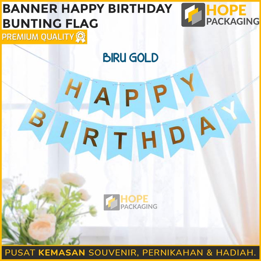 Banner Happy Birthday SEGI LIMA / Bunting Flag Ulang Tahun Tulisan Gold Pastel HIjau Biru / Cheap Banner