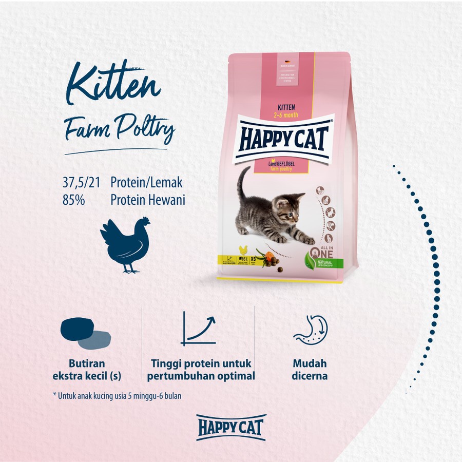 Happy Cat Young Kitten Farm Poultry 1.3kg - Makanan Anak Kucing