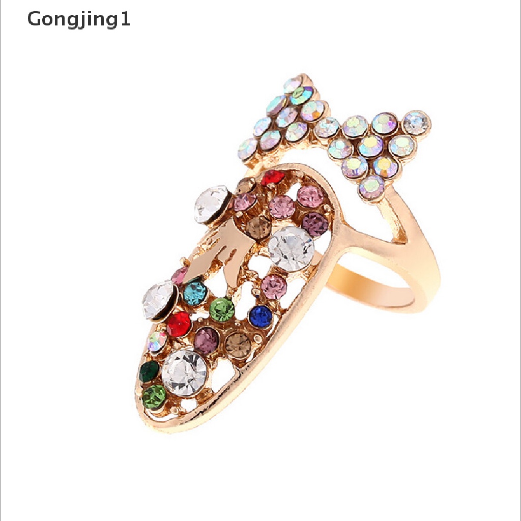 Gongjing1 Cincin Kuku Desain Mahkotabungapita Hias Kristal Gaya Elegan Menarik Untuk Wanita