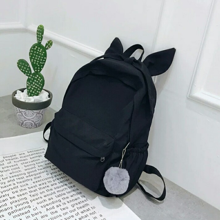 ARMELIA SHOP - Tas Sekolah Cats Kuping Polos K-Pop Got1 Sac Dos Wanita-Hitam