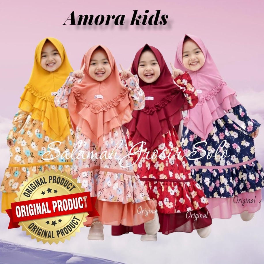 gamis anak AMORA KIDS | Terbaru viral | Bahan shakila lux mix ceruty armany | set plus jilbab| usia 