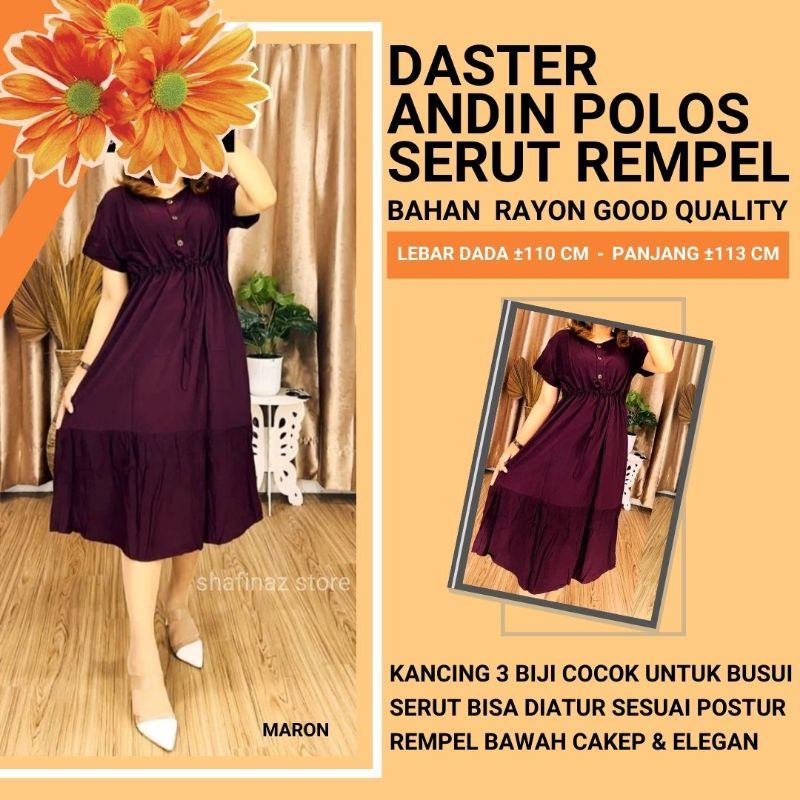 Baju Daster Serut Wanita Simpel 2022 Viral Daster Andin Terbaru Polos Kancing Depan Busui Rempel Baw