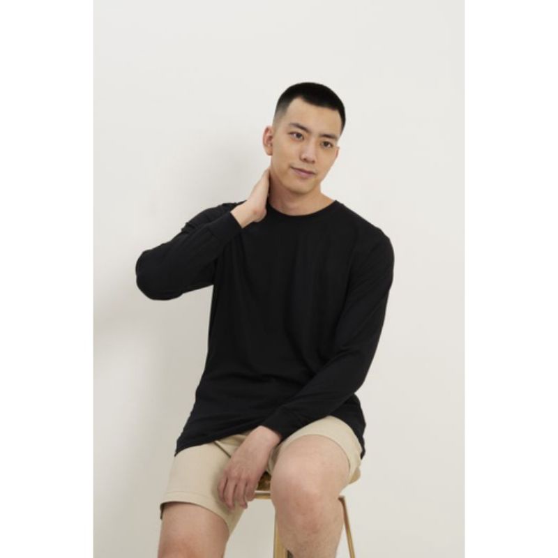 kaos polos tangan panjang long Sleeve rib kaos panjang pria cotton