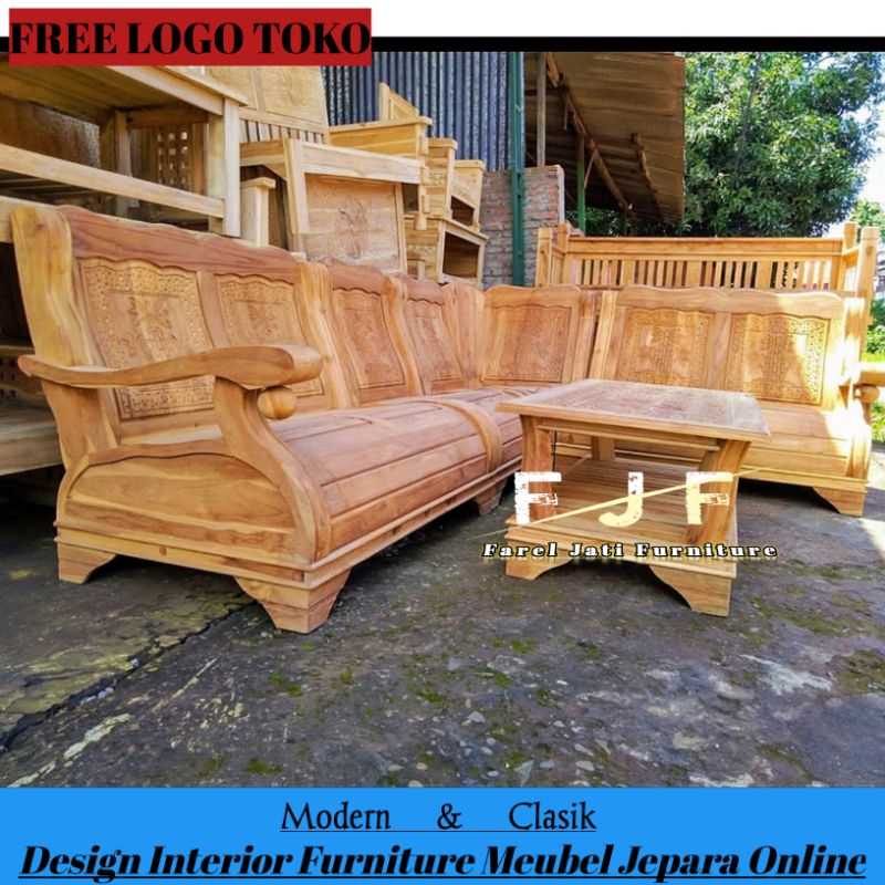 Kursi Sudut Ruang Tamu Jati Minimalis Model Gajah Mentah Non Finishing