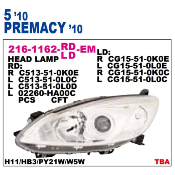 HEAD LAMP ONLY MAZDA 5 2010 LAMPU DEPAN MAZDA 5 2010 216-1162-LD-EM