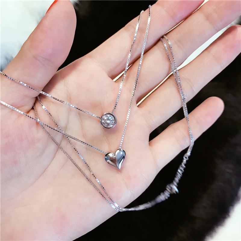 Kalung Model Lapis Ganda Bahan S925 Silver Gaya Korea Untuk Wanita