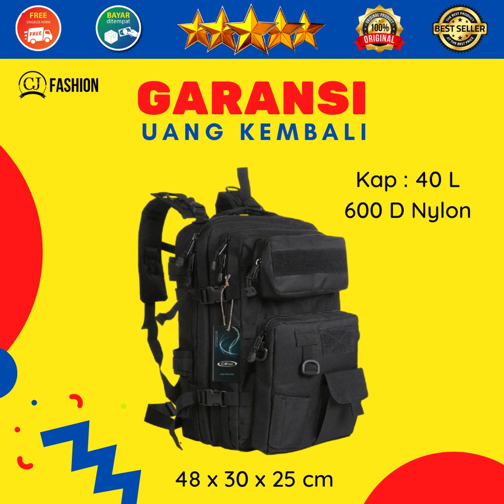 Grosir tas Tas Ransel Army Tactical Pria 40L Black kode V119