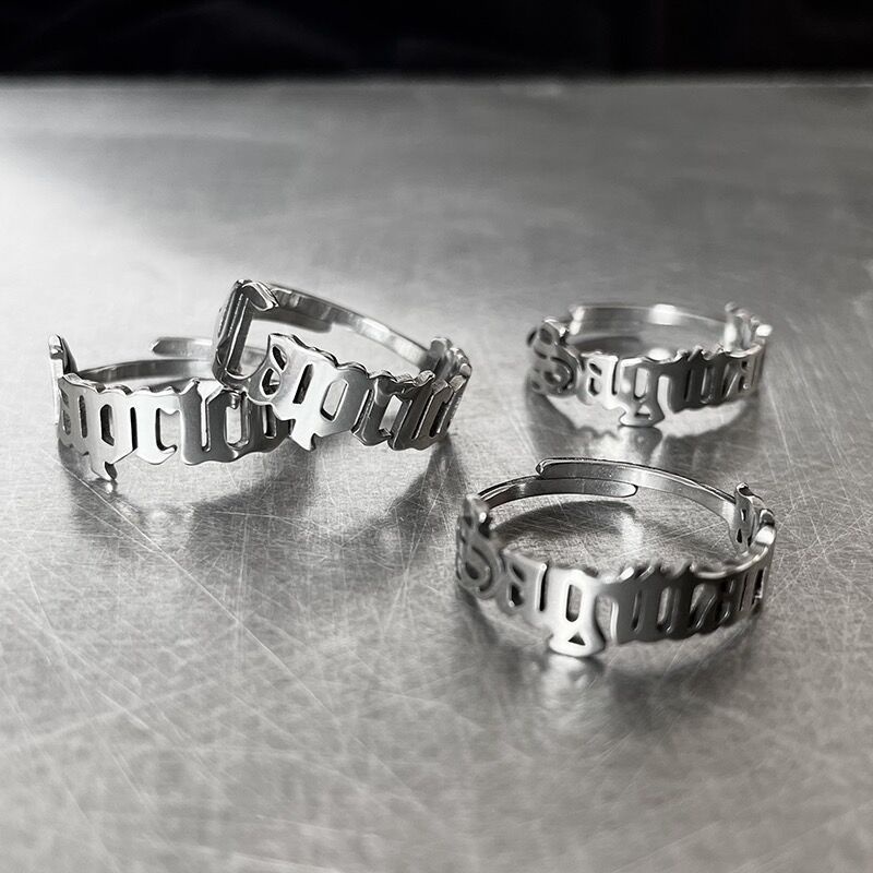 Cincin Adjustable Desain Alfabet Inggris Gaya Hip Hop