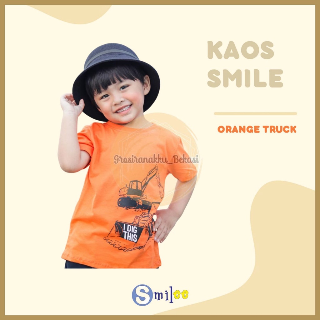 Kaos Anak Cowok Smilee Murah Orange Truck Size 1-5Tahun