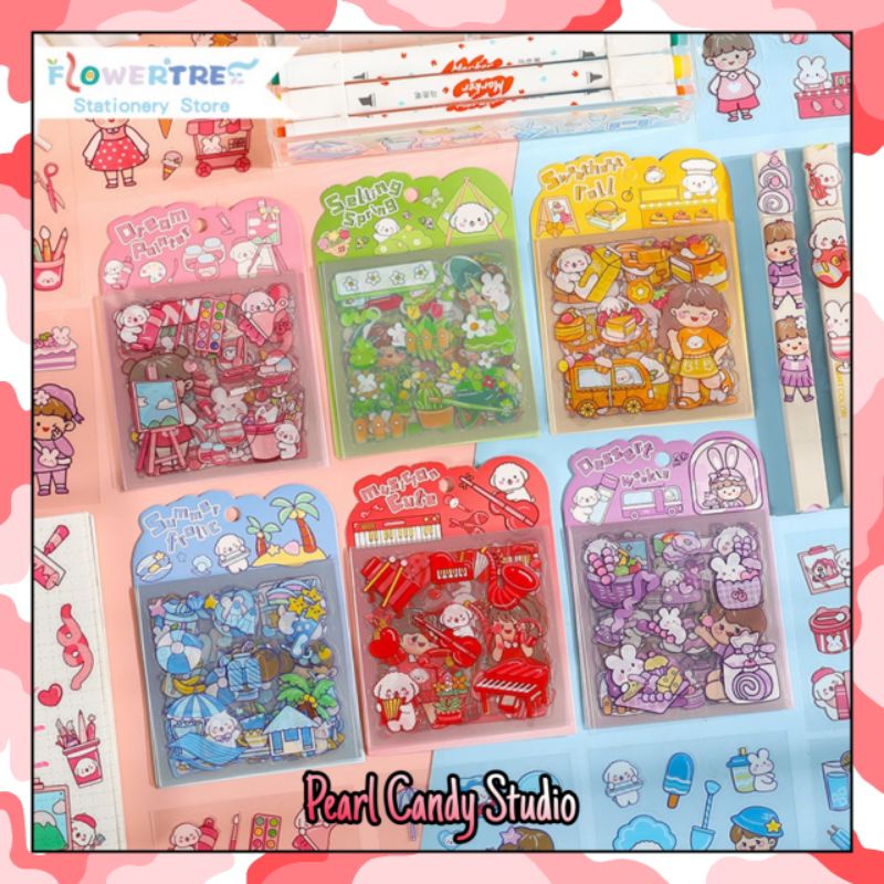 

Flowertree Kawaii Sticker PVC 10 Lembar dalam satu paket, Untuk dekorasi Jurnal, Scrapbook dan lainnya.