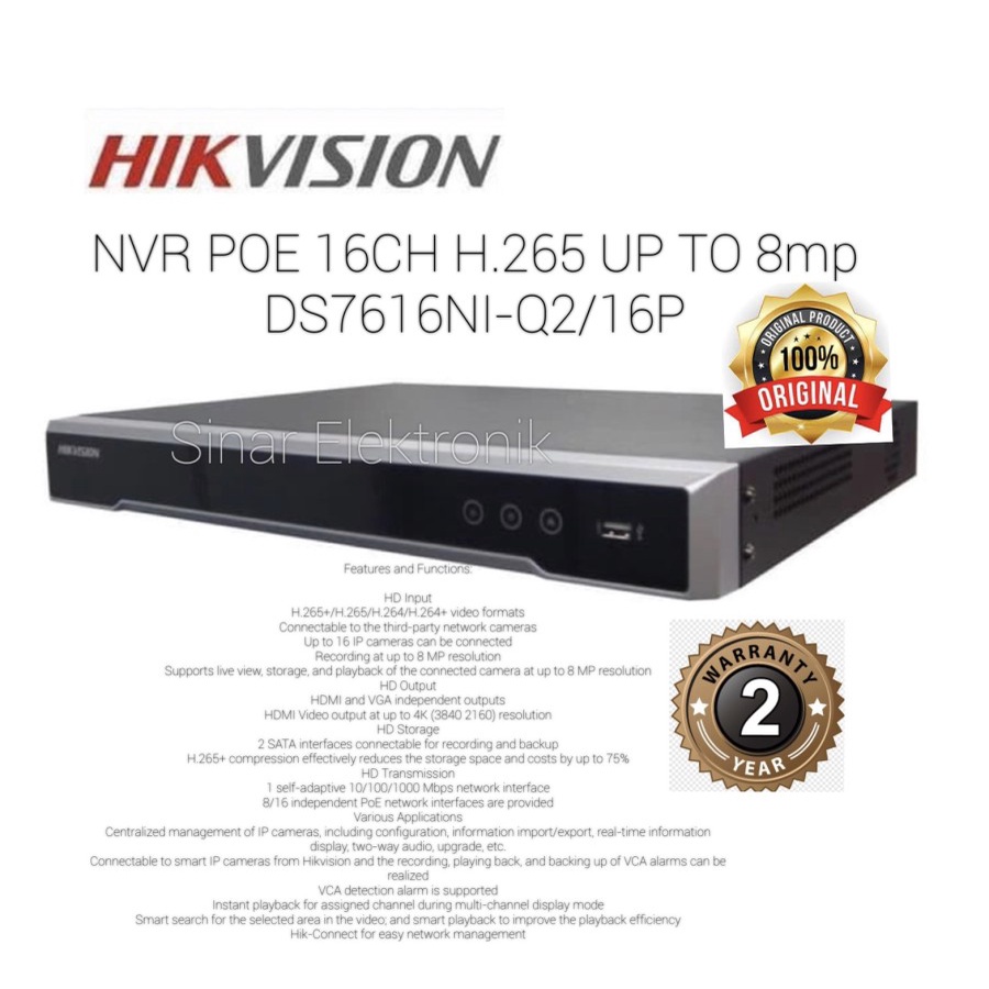 NVR HIKVISION 16ch poe ds7616ni Q2/16p