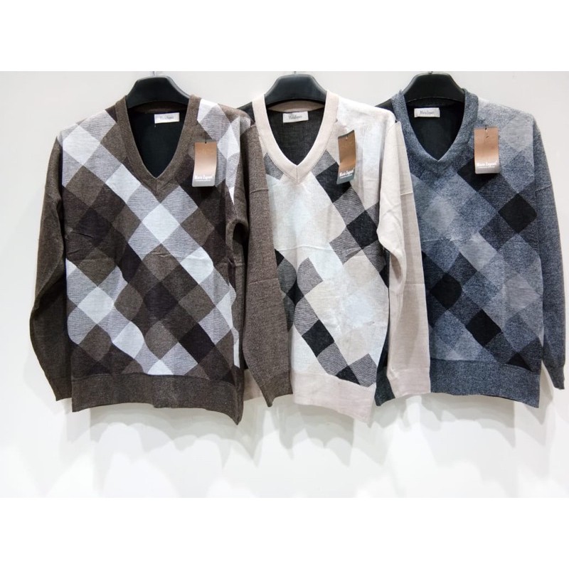 Mario Zegnoti - Sweater Rajut Bapak Krah V Pria Import (#V16)