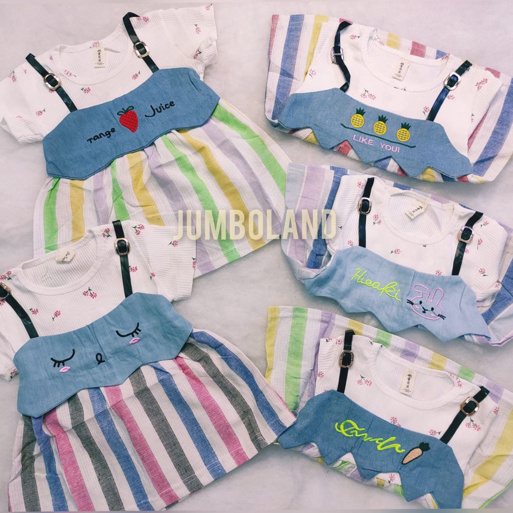 [JUMBOLAND] 0-2thn. PREMIUM dress import tangan pendek tali kecil anak perempuan bahan kerut rok pel
