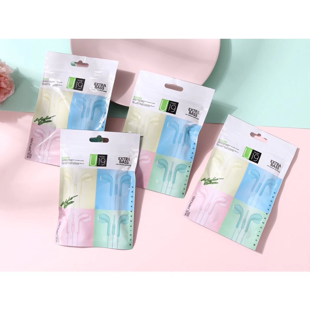 Handsfree Stereo Macaron U19 Headset Super Bass Earphone U19 Headset Macaron U19 Mate colour Hifi Extra Bass Earphone wired U19