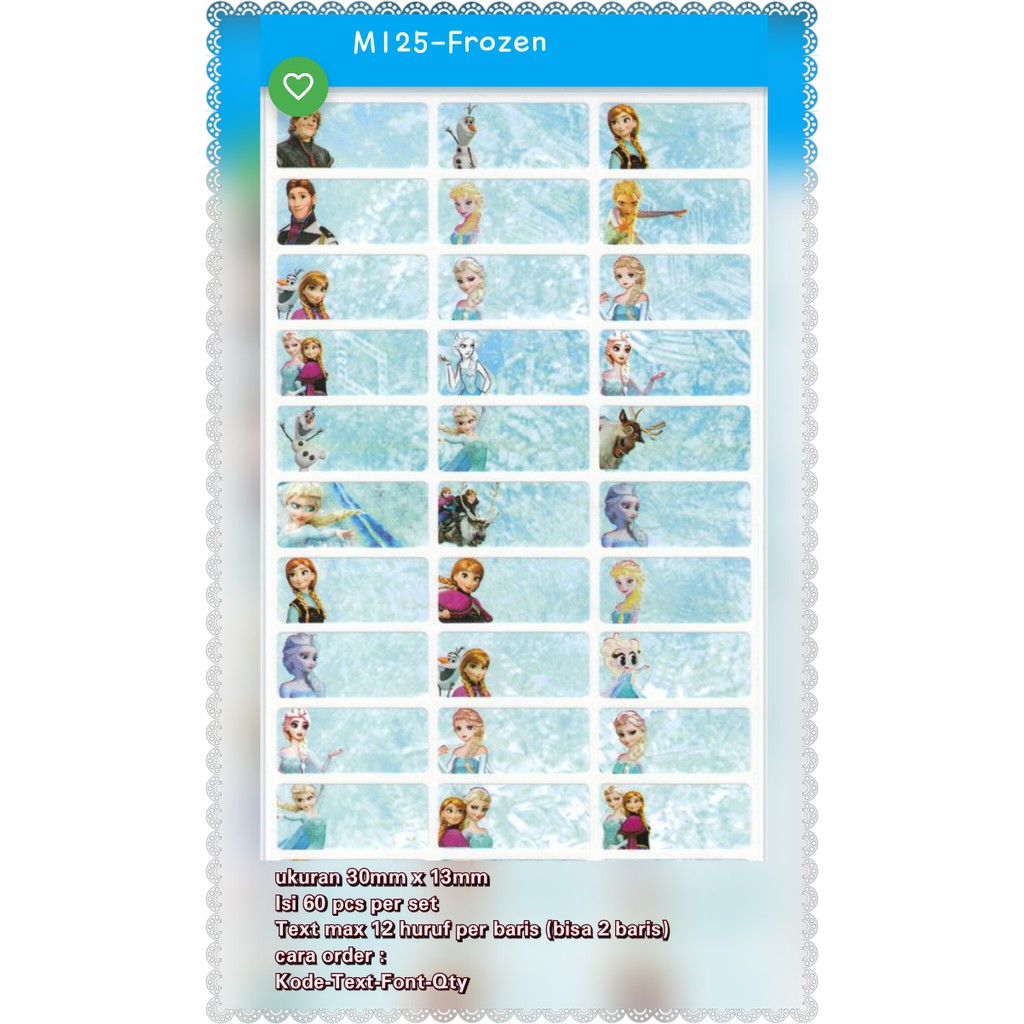 

Sticker Label Nama Waterproof Tahan Air FROZEN SERIES