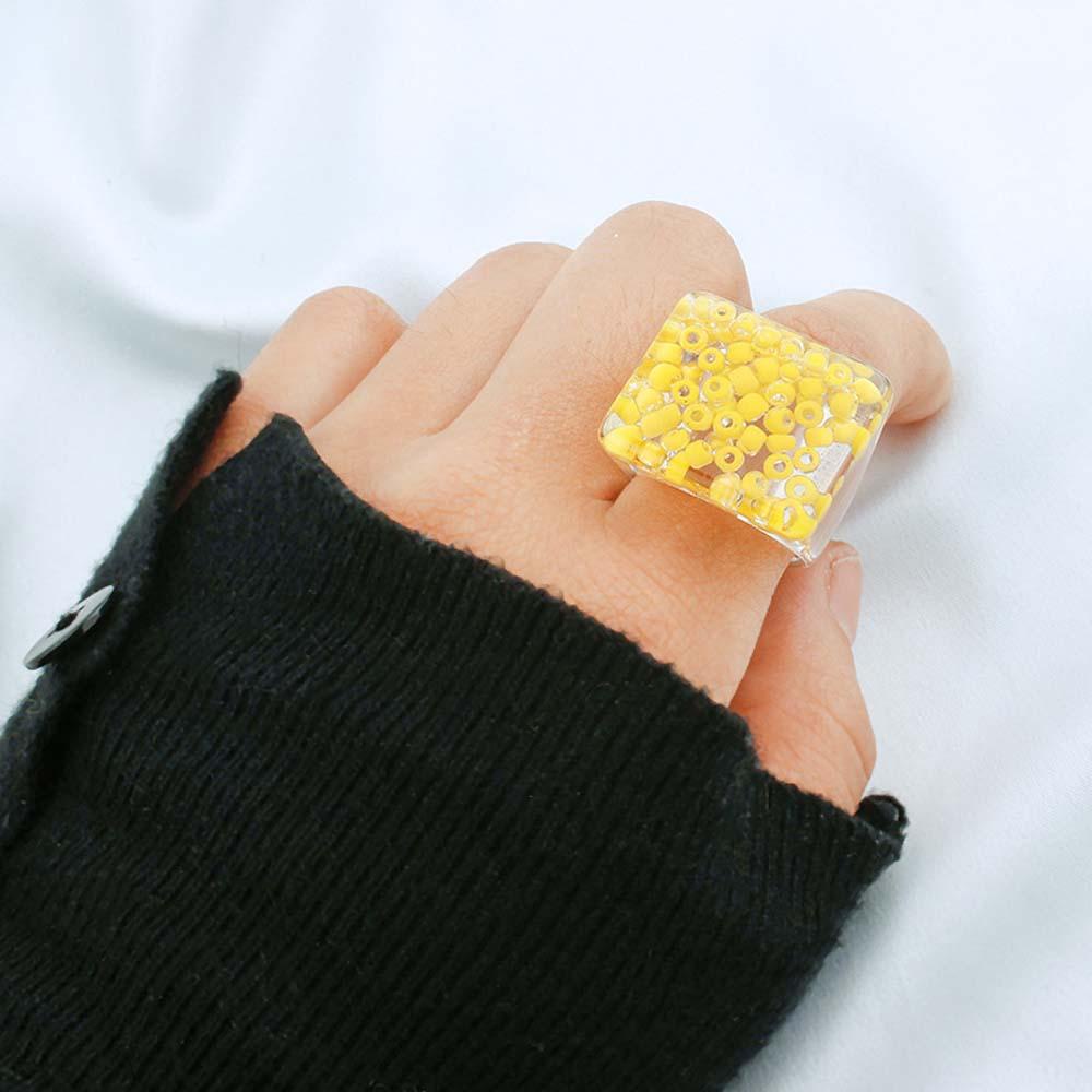 Mxbeauty Cincin Resin Liar Berlebihan Transparan Warna-Warni Manik Batu Perhiasan Fashion