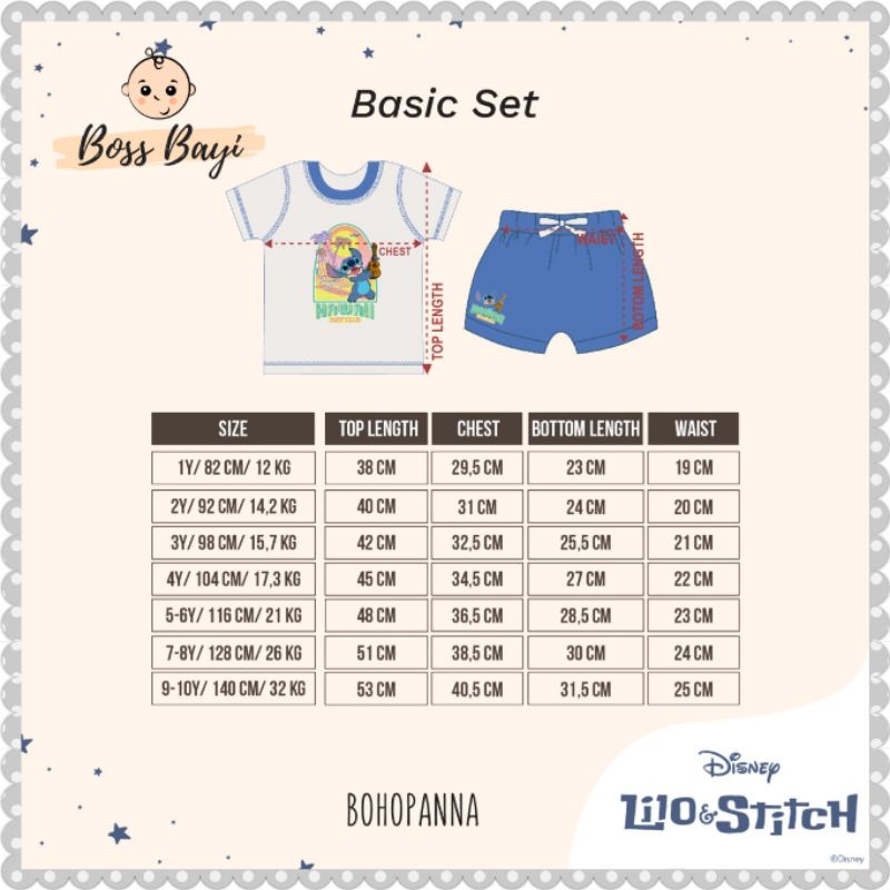 BOHOPANNA - Basic Set Lilo &amp; Stich / Setelan Pendek Anak