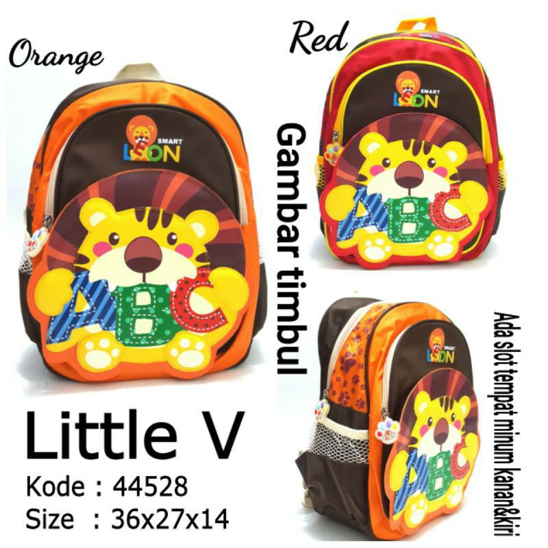 Tas anak cowok PG/TK/SD merek little v 44528.ukiran 36x27x14