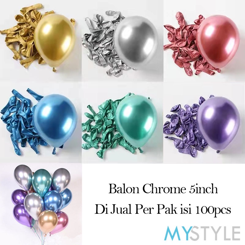 HAPPY TIME BALON LATEX METAL CHROME 5 INCH PACK (1 PACK = 100 PCS) METALIK TEBAL BALON PESTA ULANG TAHUN