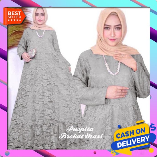Baju Gamis Brukat Wanita Remaja Terbaru 2022 Maxy Pricila Model Kekinian Edisi Lebaran Bahan Brokat 
