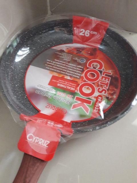 Fp0633 26cm Cypruz Fry Pan Kayu Marble Teflon Induksi
