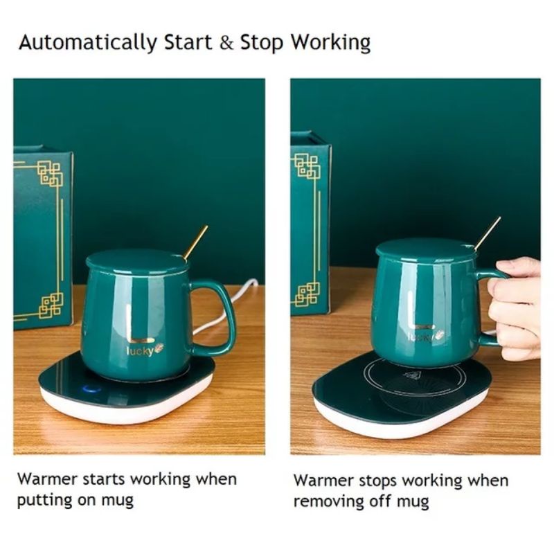 Mug Cangkir Listrik Keramik Coffee  Penghangat Minuman Kopi / Teh 1 Set