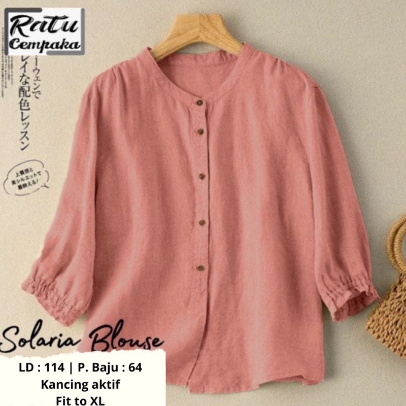 Solaria Blouse Linen Kemeja Wanita Kerah Sanghai Baju Atasan Korean